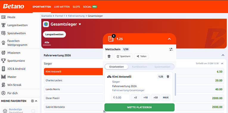 Betano Formel 1 Sieger