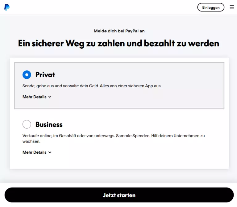paypal anmeldung